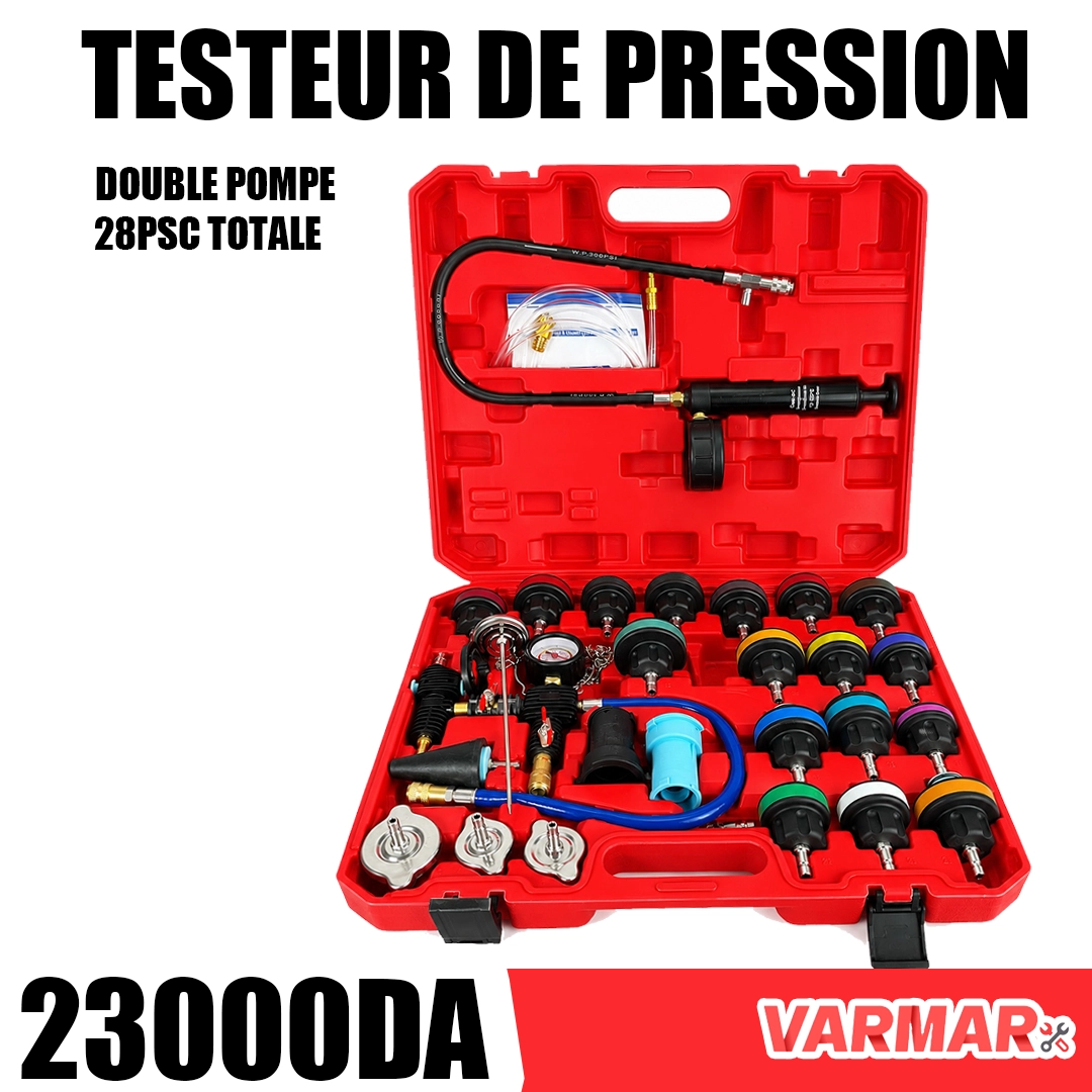 ‏KIT UNIVERSEL DE TESTEUR DE PRESSION DU CIRCUIT DE REFROIDISSEMENT – 28 PIÈCES